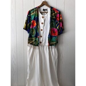 Vintage‎ 1980's Christine David Outfit Pants Shirt Cropped Beaded fringed Sz M-L